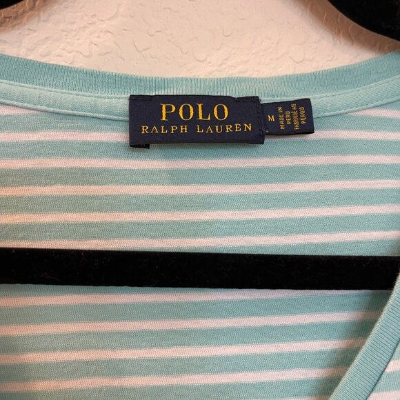 Polo Ralph Lauren Blue Short Sleeve V-Neck Striped Shirt - Picture 3 of 4